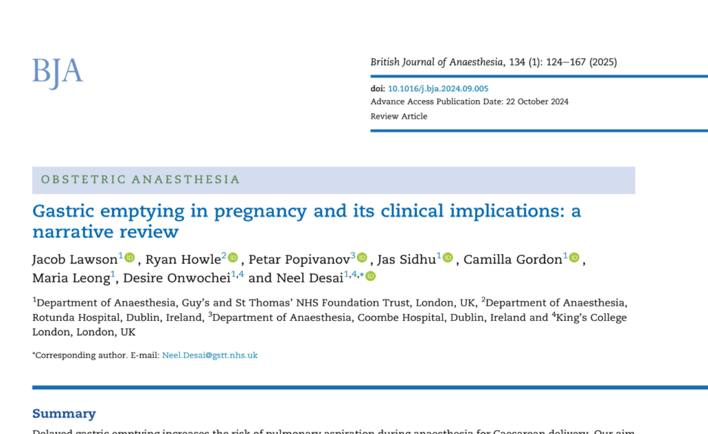 Gastric emptying in pregnancy