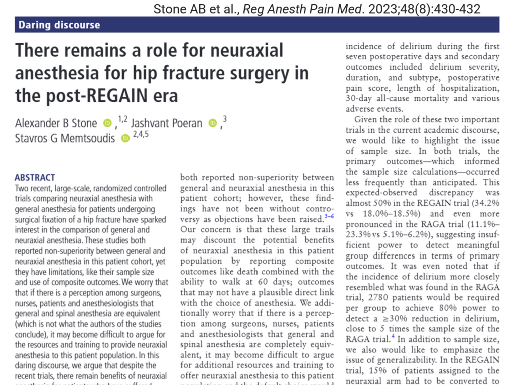 Neuraxial Anesthesia for Hip Fracture Surgery