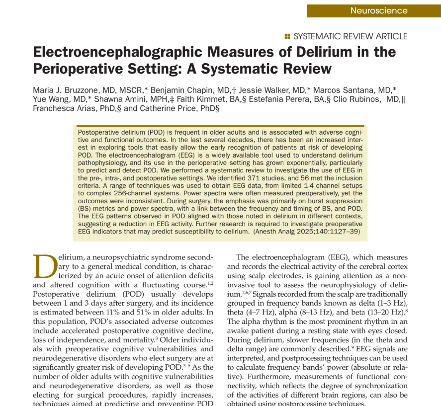 Electroencephalographic Monitoring for Postoperative Delirium