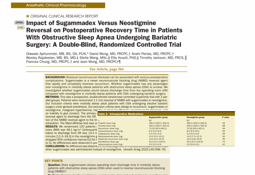 Sugammadex or Neostigmine in Bariatric Patients with OSA