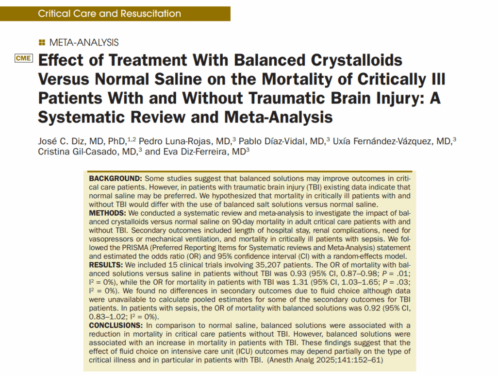 Balanced Crystalloids or Normal Saline in Critically Ill Patients