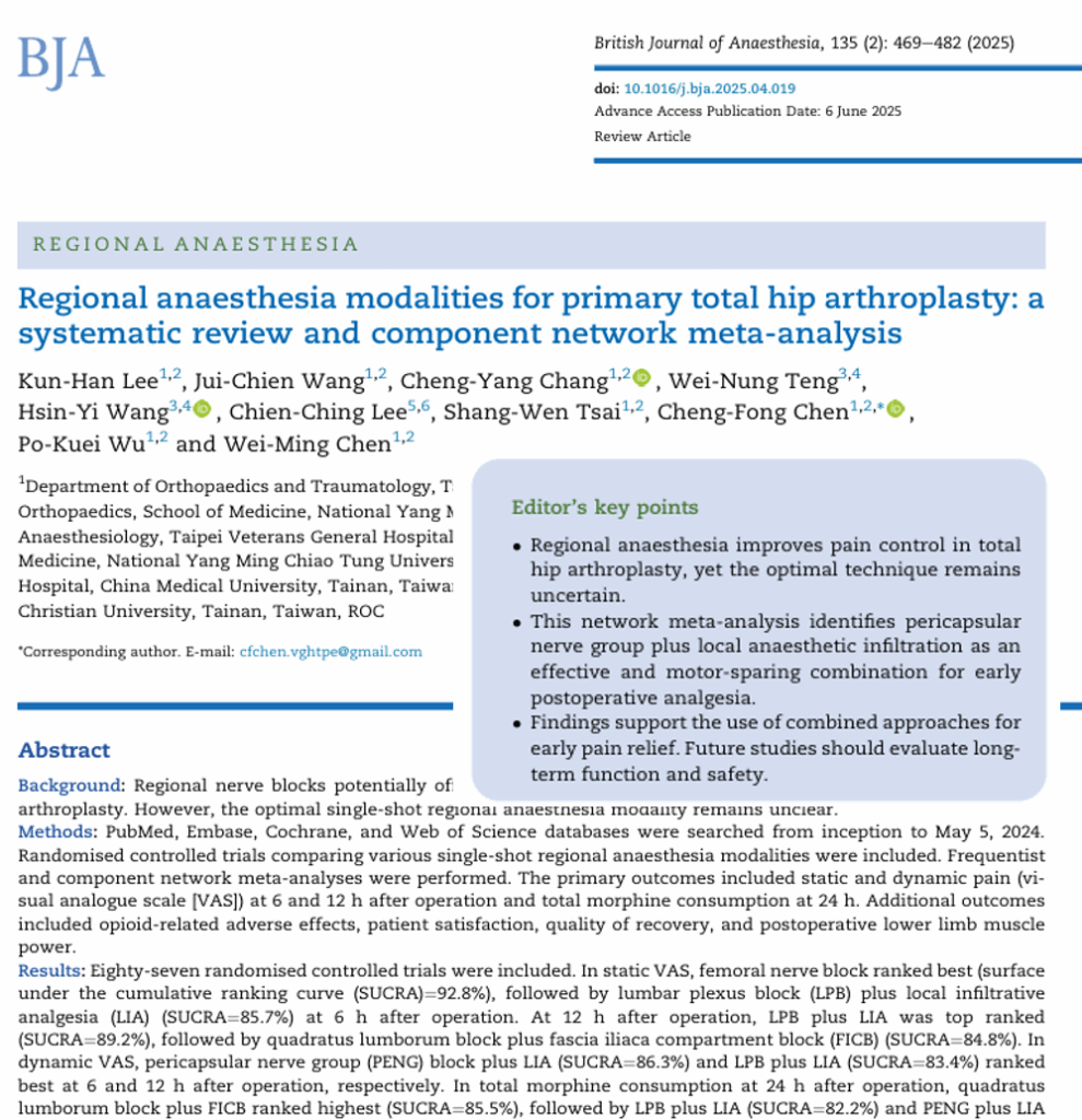 Single-Shot Regional Anesthesia for Primary Total Hip Arthroplasty