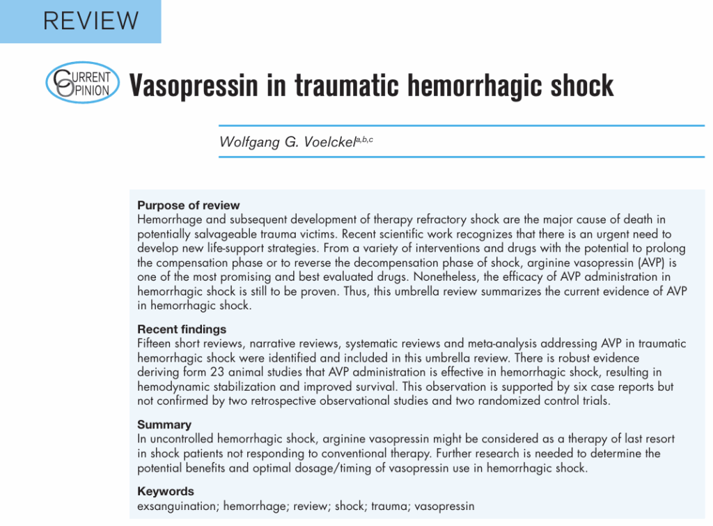 Vasopressin in Traumatic Hemorrhagic Shock