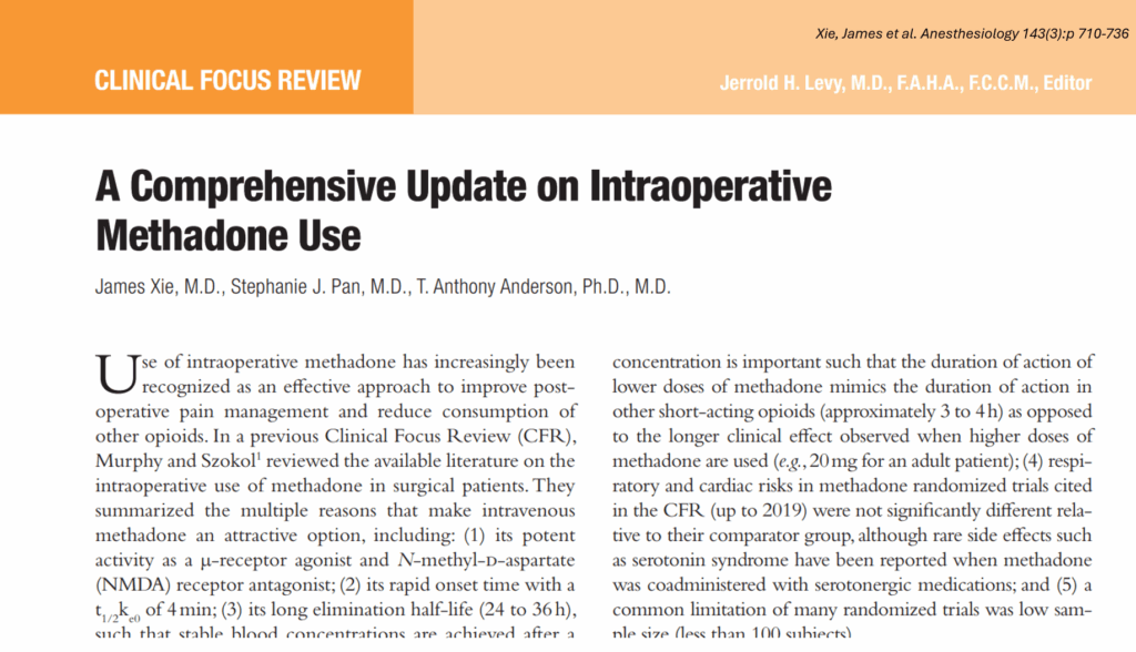 Intraoperative Methadone in Anesthesia Practice