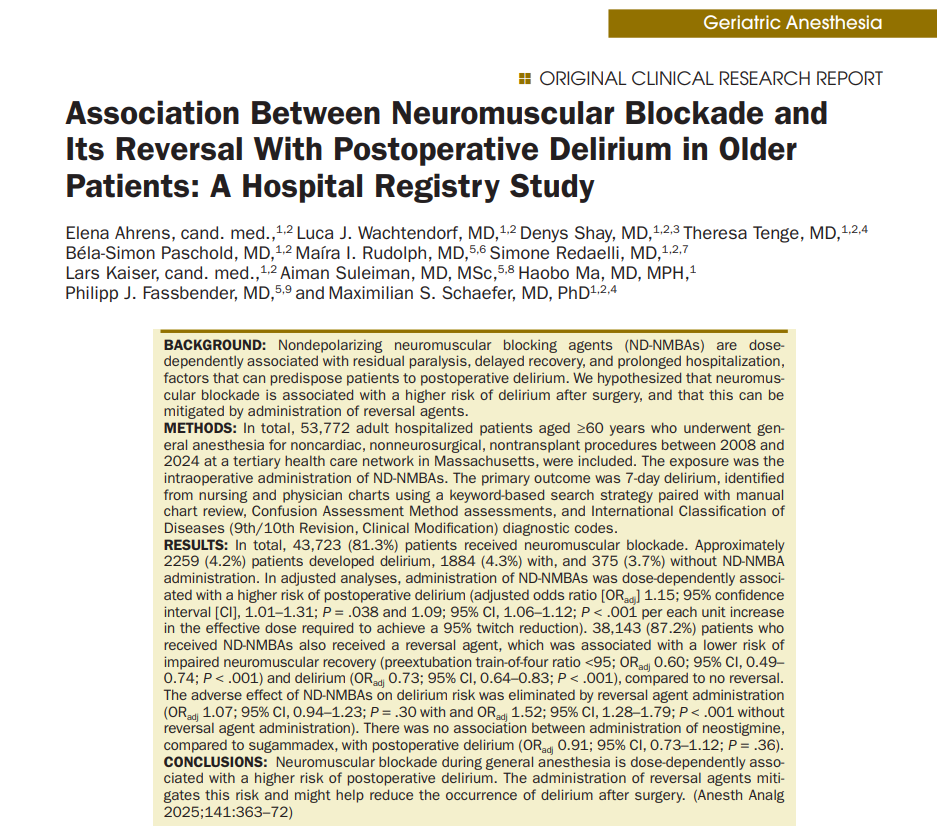 Neuromuscular Blockade and Postoperative Delirium