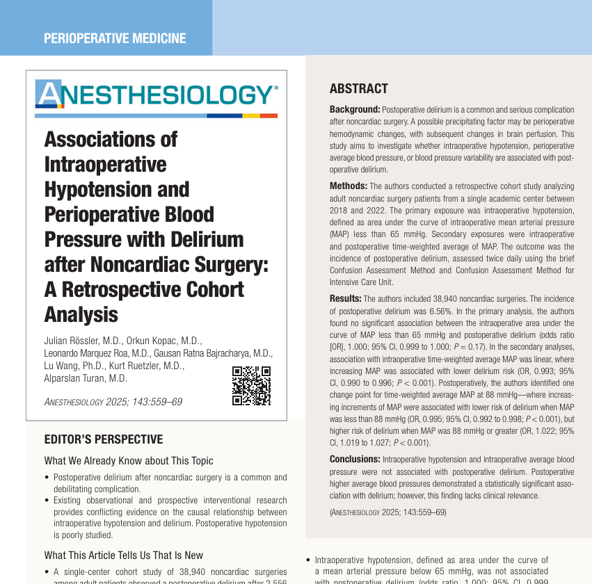 Perioperative Blood Pressure and Postoperative Delirium