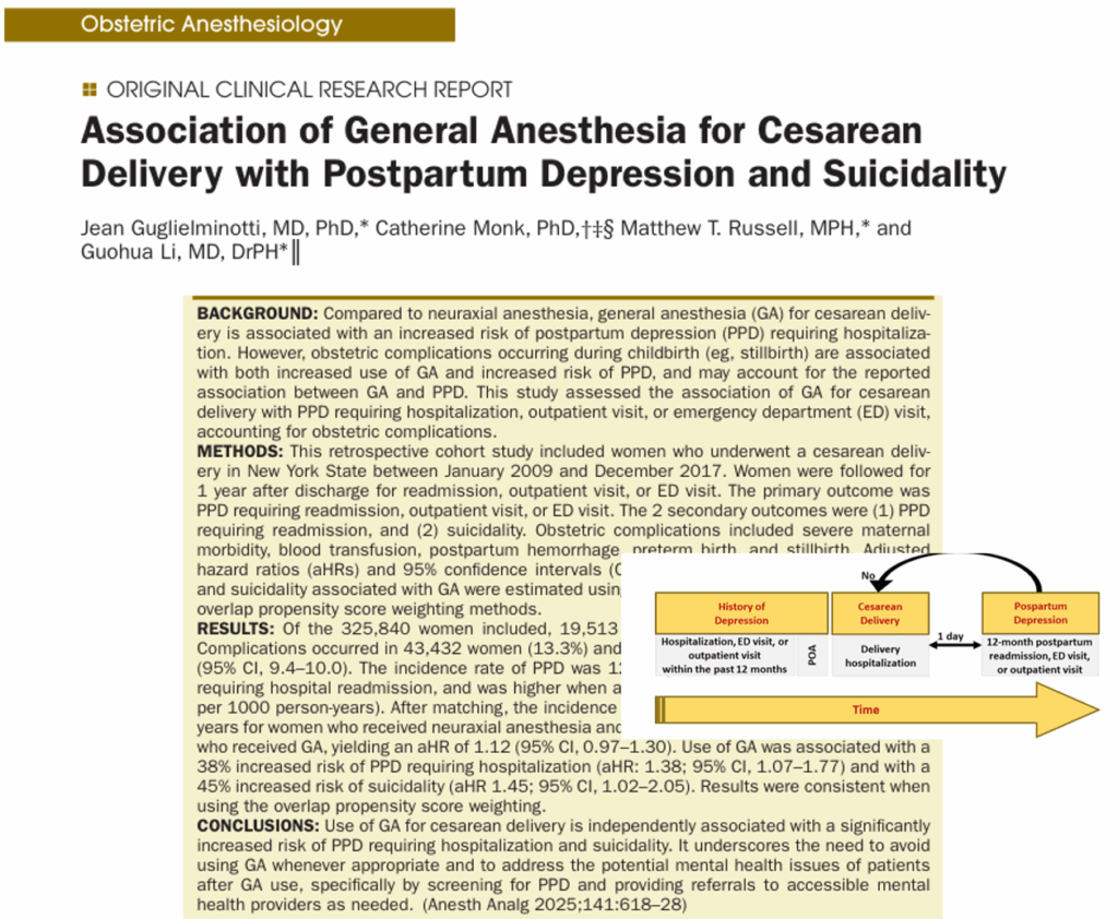 GA for Cesarean Delivery and Risk of Postpartum Depression