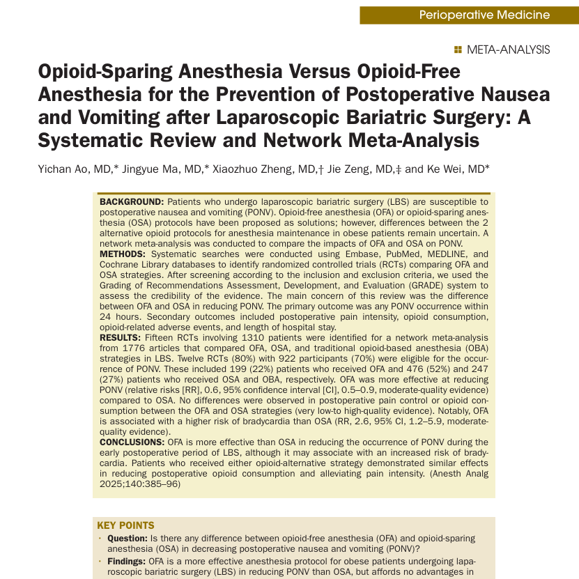 OFA vs OSA for PONV in Bariatric Surgery
