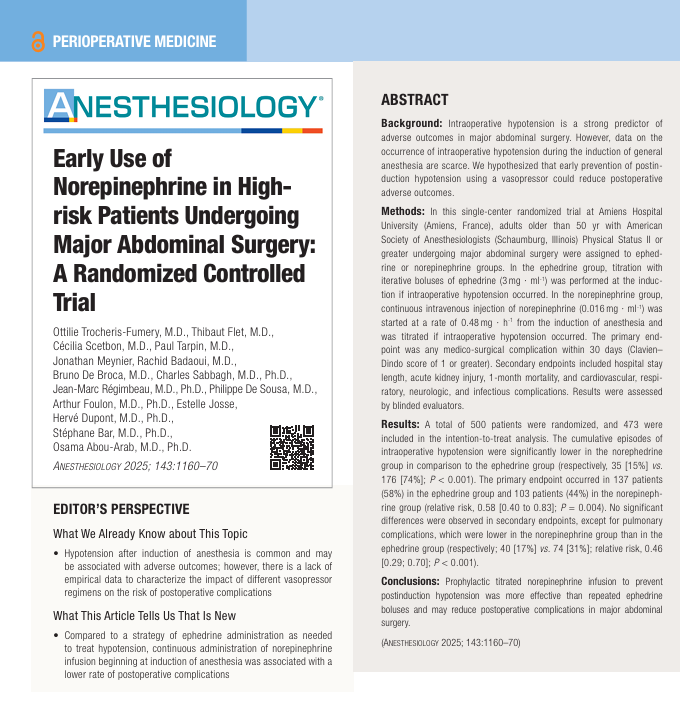 Early Use of Norepinephrine in High-Risk Patients