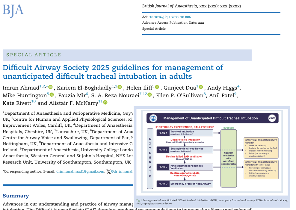 Unanticipated Difficult Tracheal Intubation: DAS Guidelines