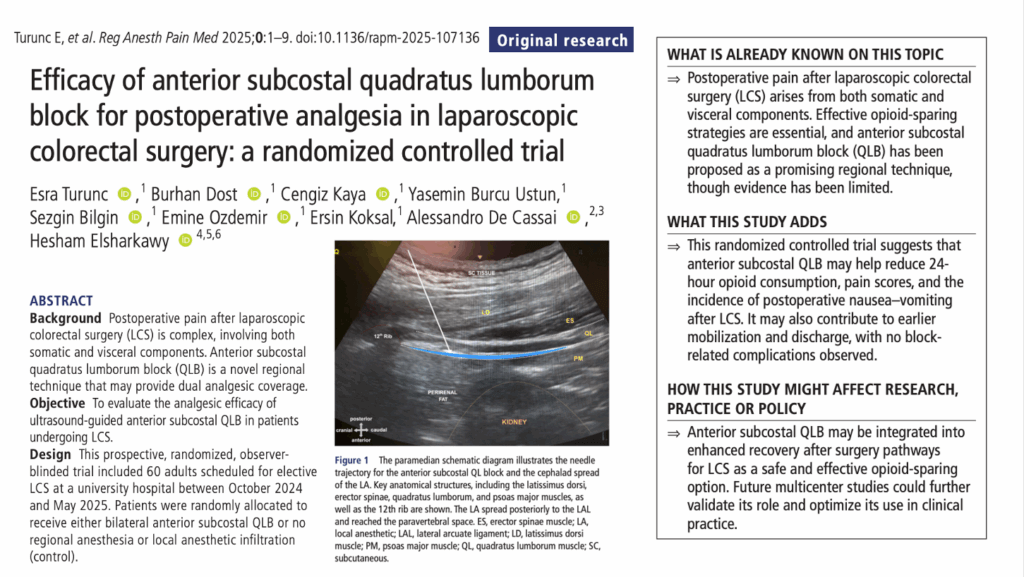 Anterior subcostal QLB in laparoscopic colorectal surgery