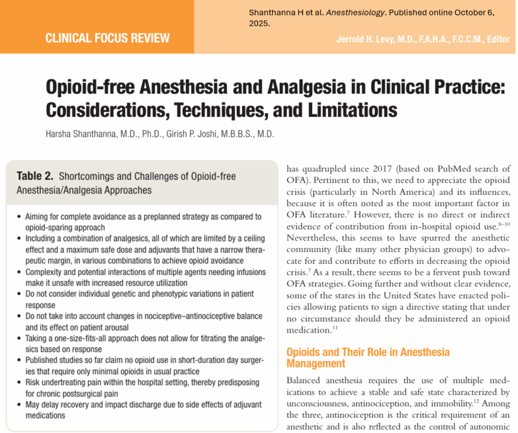 Opioid-Free Anesthesia and Analgesia in Clinical Practice