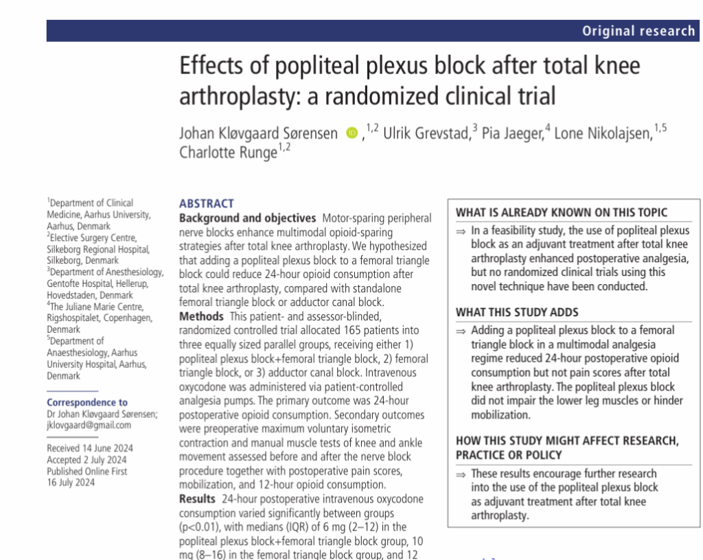 Popliteal Plexus + Femoral Triangle Block After TKA