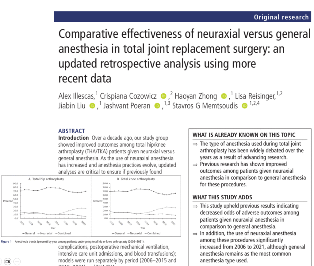 Neuraxial vs General Anesthesia in Total Joint Arthroplasty