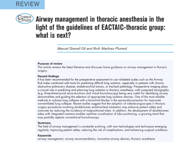 Airway Management in Thoracic Anesthesia
