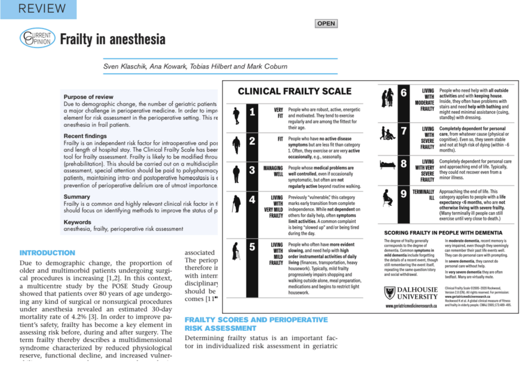 Frailty in Anesthesia